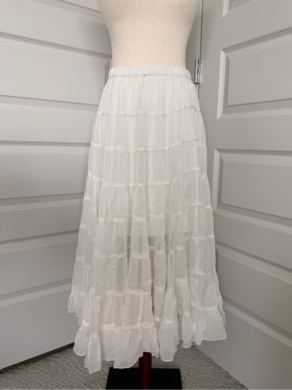 All Saints White Tiered Maxi Skirt